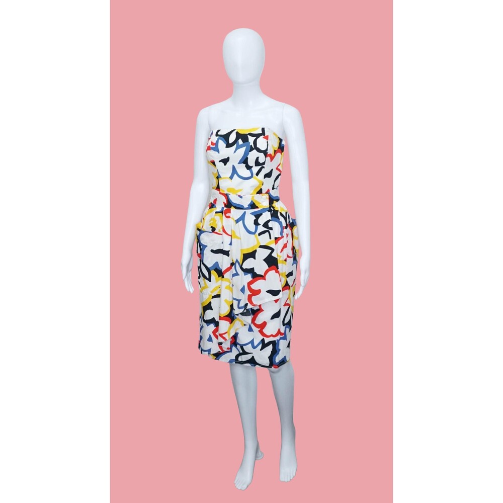 1980s GUY LAROCHE ENSEMBLE. Abstract Floral Print Two Piece Set. Extra Small